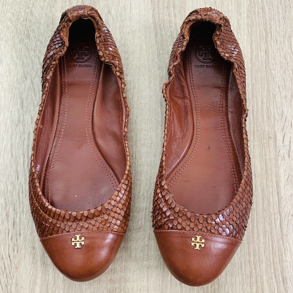 Tory Burch York Brown Leather Python Scale Cap To… - image 1